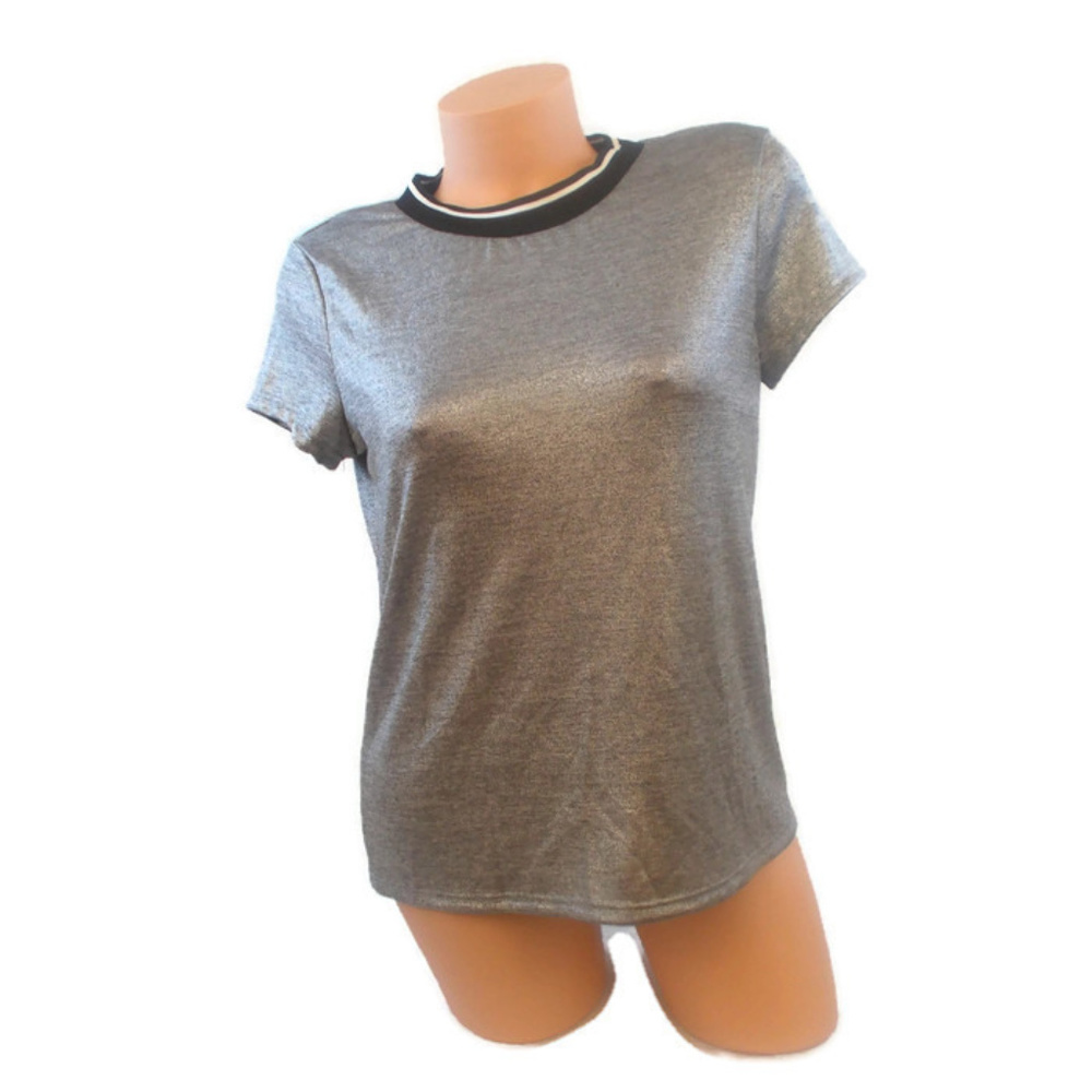 ADAM LEVINE Silver Metallic Ringer T Shirt NWT